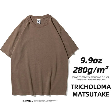 9.9oz 280gsm High Qualtity Oversized Heavy T-shirt for Men Short Sleeve Tee Cotton Solid Color Trend Leisure Green White Black
