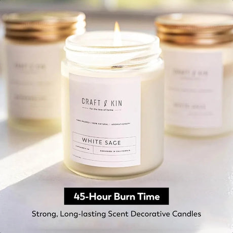 White Sage Scented Candle – 8 oz, 45-Hour Burn, Natural Soy with Wood Wick