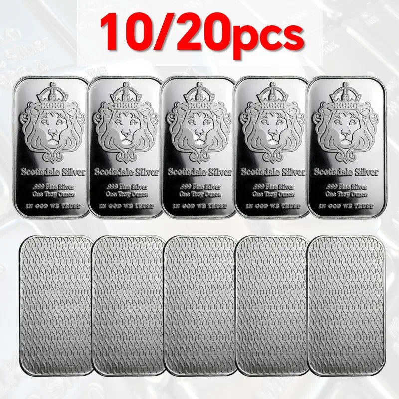 10/20Pcs Scottsdale Silver Bars Replica Silver One Troy Ounce Silver Bullion Iron Silver-Plated Craft Gifts