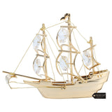 Home Decorative Tabletop Showpiece 24K Gold Plated Crystal Studded Mayflower Sailing Ship Ornament