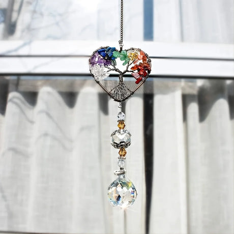 1Pc Suncatcher Ornament Hanging Glass Suncatcher on Window, Crystal Heart Rainbow Tree Hanging, Garden, Outdoor Decoration