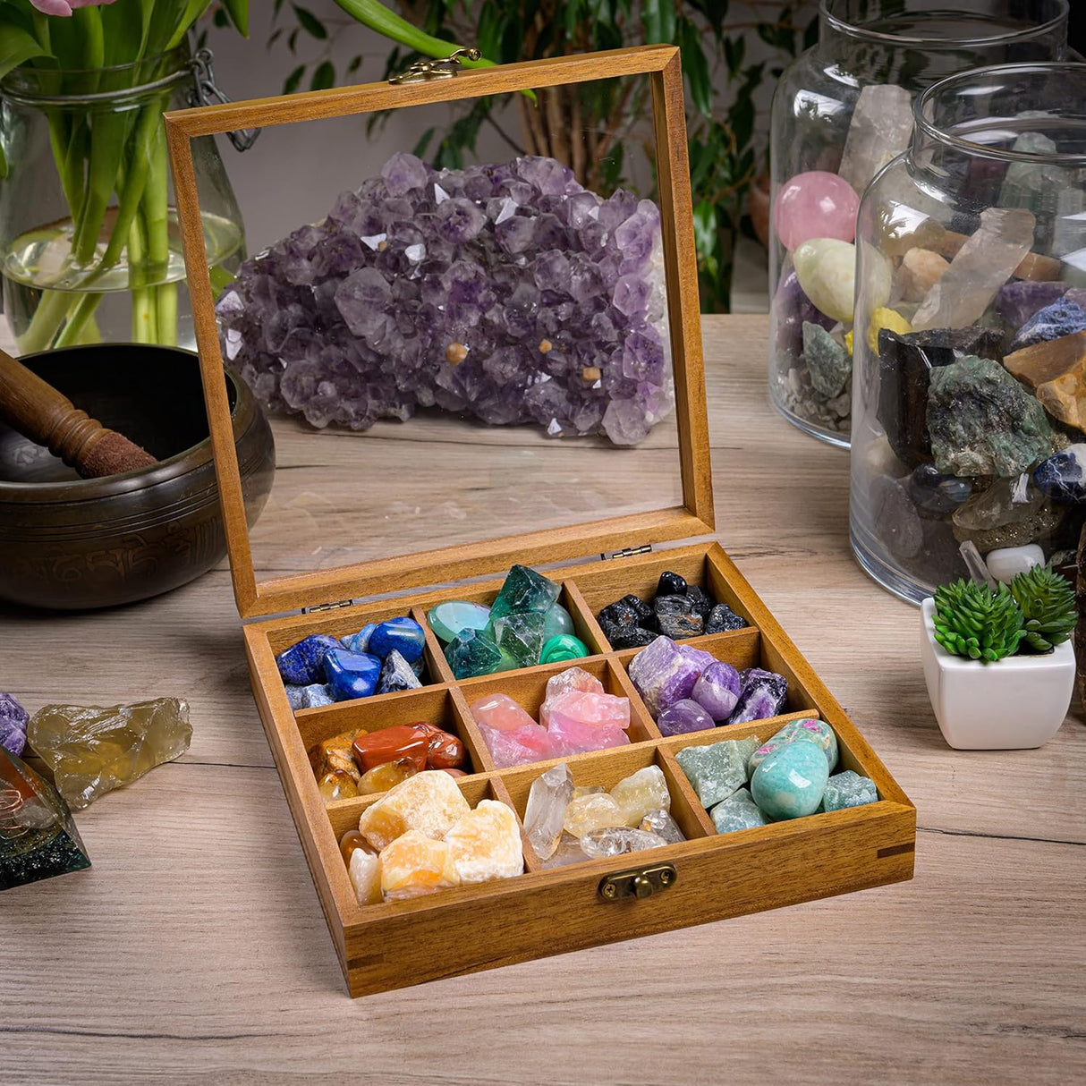 Rock Display Case - 8" X 8" Rock Collection Box for Kids & Adults - Crystal Hold
