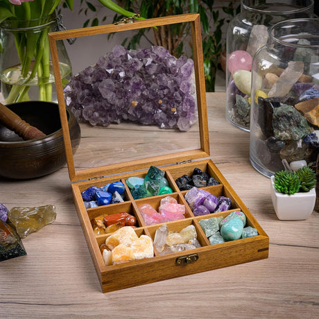 Rock Display Case - 8" X 8" Rock Collection Box for Kids & Adults - Crystal Hold