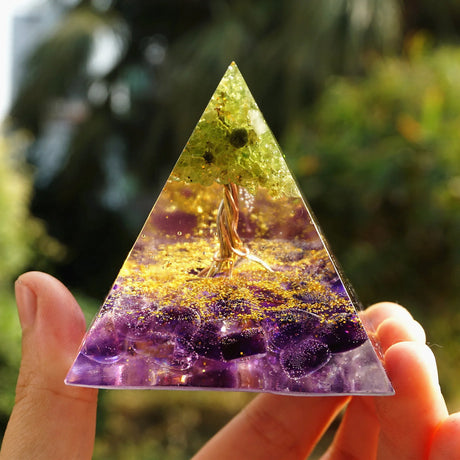 Tree of Life Orgonite Pyramide Amethyst Obsidian Stone Pyramid Crystal Healing Reiki Energy Orgone Collection