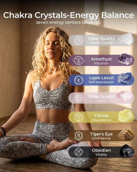Chakra Healing Crystals Set - Crystals and Healing Stones, Chakra Bracelets, Amethyst Crystal Wand and Ball, 7 Chakra Stones Set, Energy Balance and Protection, Relief Anxiety Stress Gifts for Women