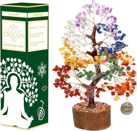 ® 7 Chakra Crystal Tree of Life, Healing Crystals Tree 10-12 Inch, Birthday Gift for Women, Feng Shui, Money Trees, Positive Energy, Good Luck, Home Office Decor, Spiritual Gifts for Women