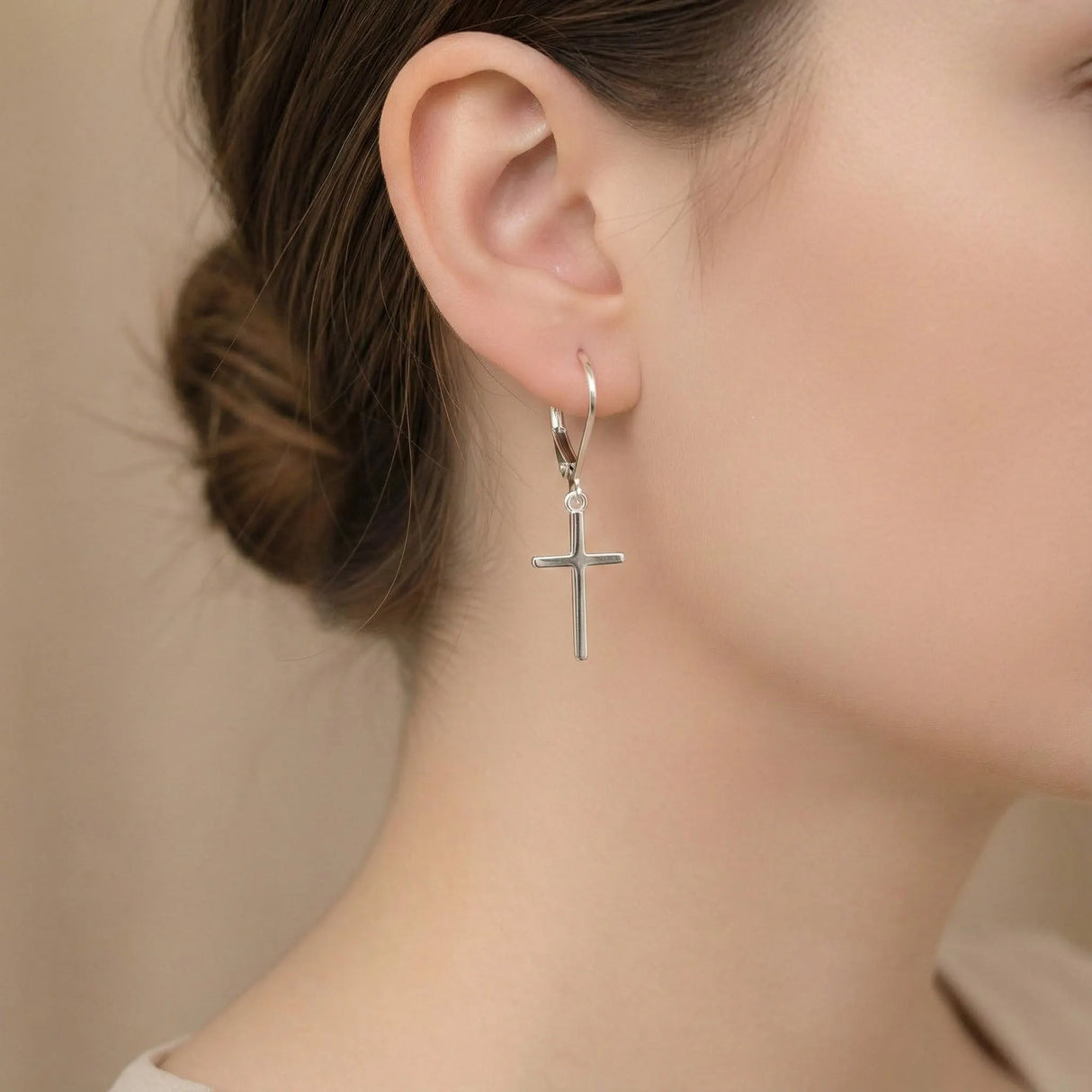 Sterling Silver Cross Earrings: 925 Silver Leverback