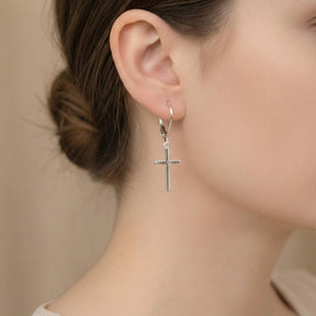 Sterling Silver Cross Earrings: 925 Silver Leverback