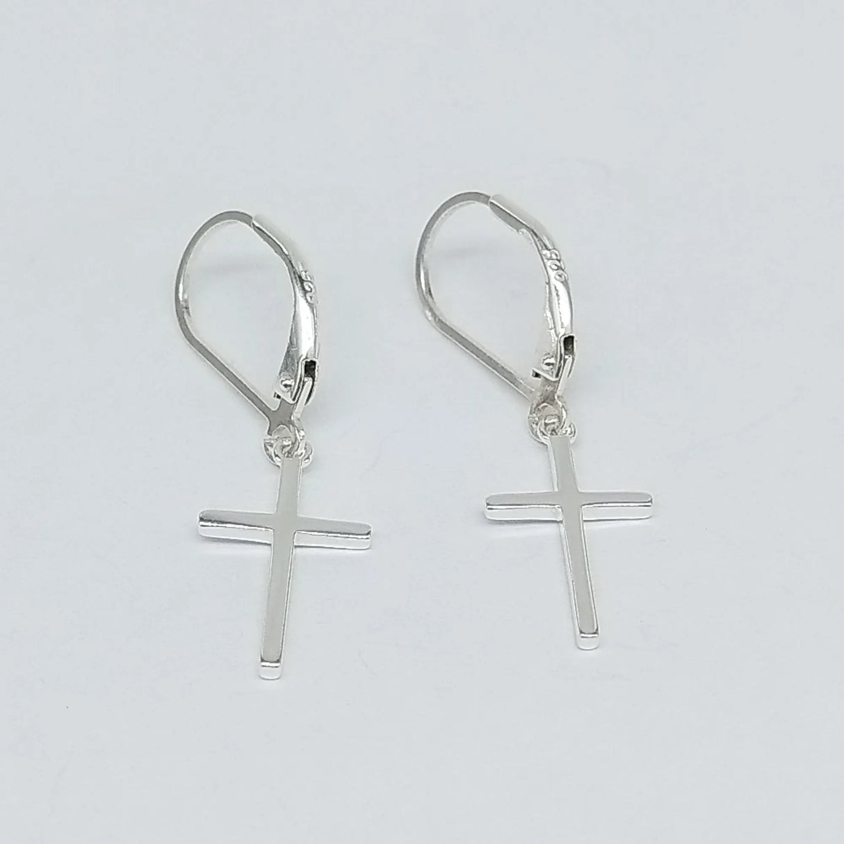 Sterling Silver Cross Earrings: 925 Silver Leverback