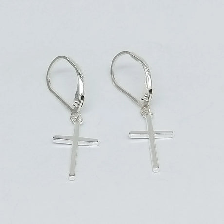 Sterling Silver Cross Earrings: 925 Silver Leverback