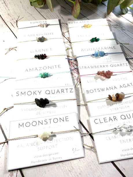 Raw Crystal Chip Bracelet: Adjustable Waxed Cord Anklet