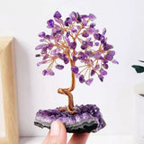 Amethyst Healing Crystals Stones Tree Wire Wrapped on Natural Crystals Gravel with Base Home Desk Living Room Stone Decoration