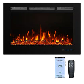 36 In. Electric Fireplace Insert with Remote and Log Crystal, Black