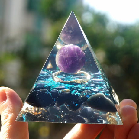 Tree of Life Orgonite Pyramide Amethyst Obsidian Stone Pyramid Crystal Healing Reiki Energy Orgone Collection