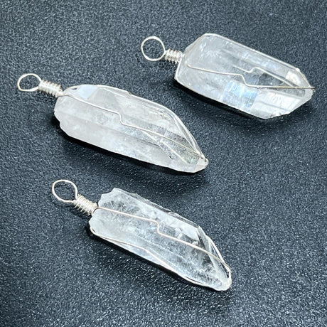 Quartz Crystal Point Wire Wrapped Pendant (Silver Plated) Natural Genuine