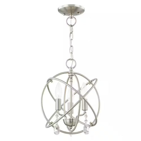 Cahill 12.625 In. 3-Light Brushed Nickel Convertible Mini Chandelier/Semi Flush with Crystals