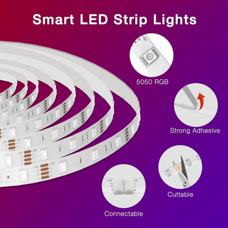 Smart Wifi Led Lights, 25 FT RGB Led Strip Lights Compatible with Alexa and Google Assistant, App Voice Remote Control Music Sync Color Changingled Strip Lighting for Bedroom Room Decor