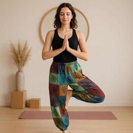 Nomad Sari Mushroom Pants – Block Print Green Tones, S/M