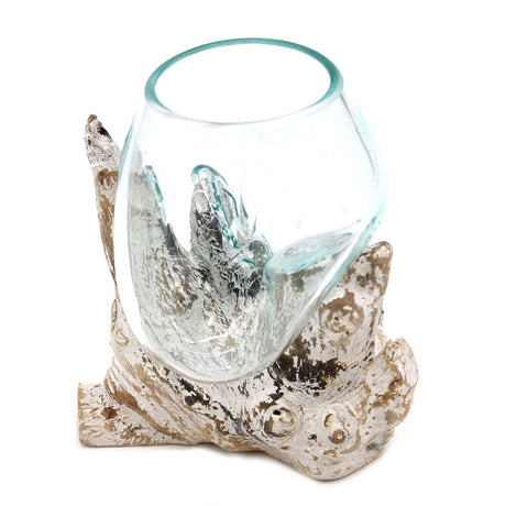 Molten Glass Bowl on Whitewashed Wood – Medium Decorative Piece