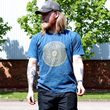 Large Stone Washed T-Shirt - Mandala - Blue