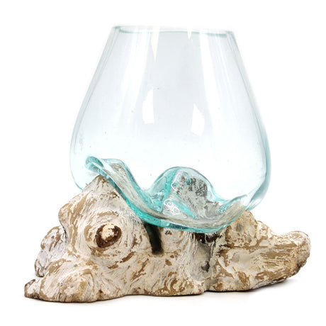 Molten Glass Bowl on Whitewashed Wood – Large Decorative Centerpiece