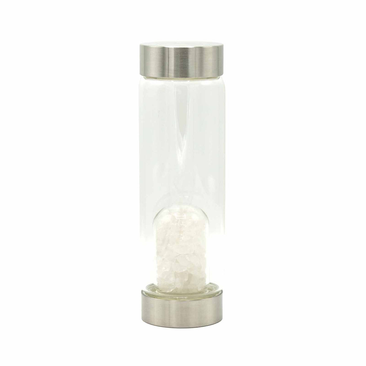 Crystal-Infused Glass Water Bottle – Clear Quartz Chips