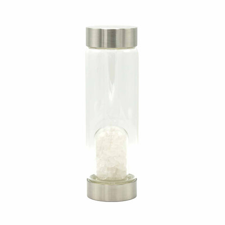 Crystal Infused Glass Water Bottle - Cleansing Clear Quartz