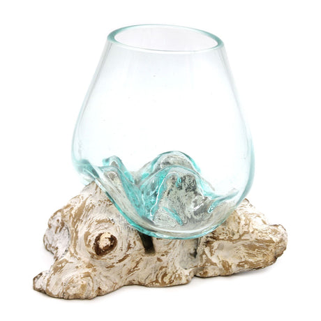 Molten Glass Bowl on Whitewash Wood – Large