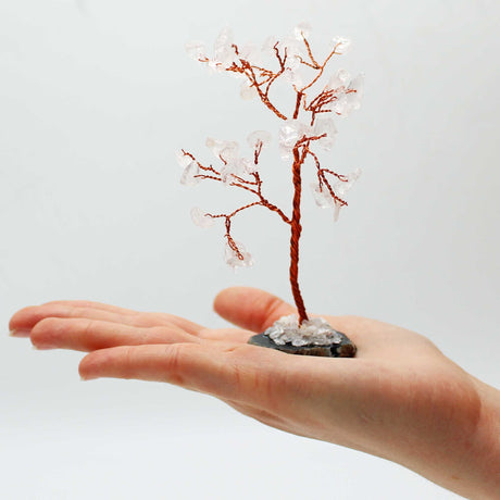 Gemstone Tree – Rock Quartz on Black Agate Base, 35 Stones