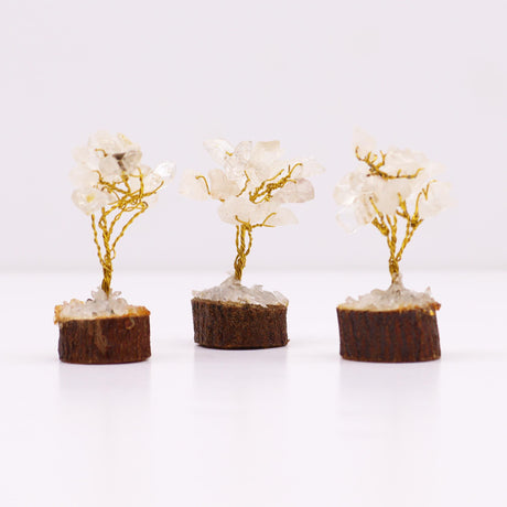 Mini Rock Quartz Crystal Tree on Wood Base – 15 Stones