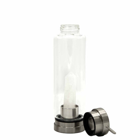 Crystal Infused Glass Water Bottle – Clear Quartz 500ml