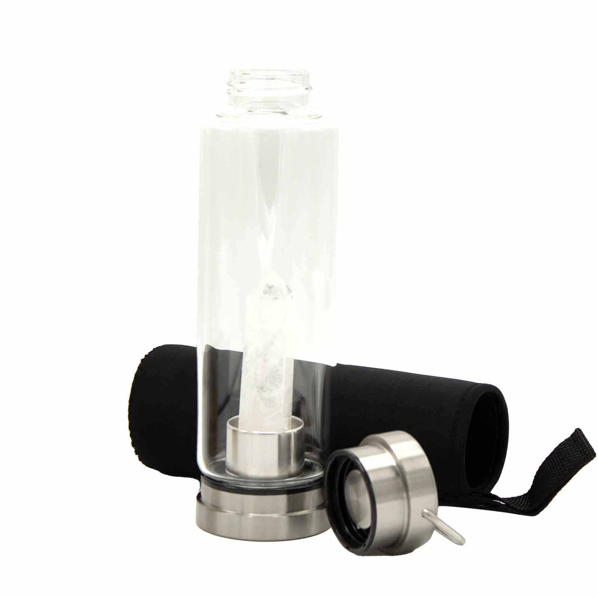 Crystal Infused Glass Water Bottle - Cleansing Clear Quartz