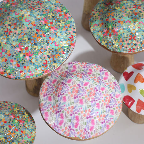 Pastel Hearts Wooden Mushroom – Large Decorative Piece