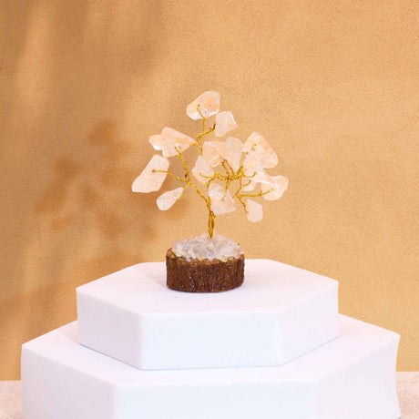 Mini Rock Quartz Crystal Tree on Wood Base – 15 Stones