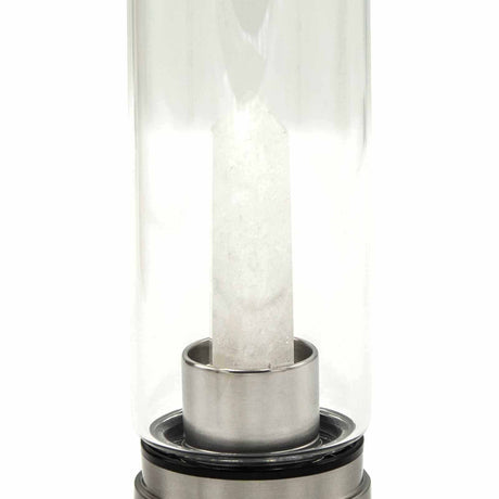 Crystal Infused Glass Water Bottle with Clear Quartz Obelisk (500ml)