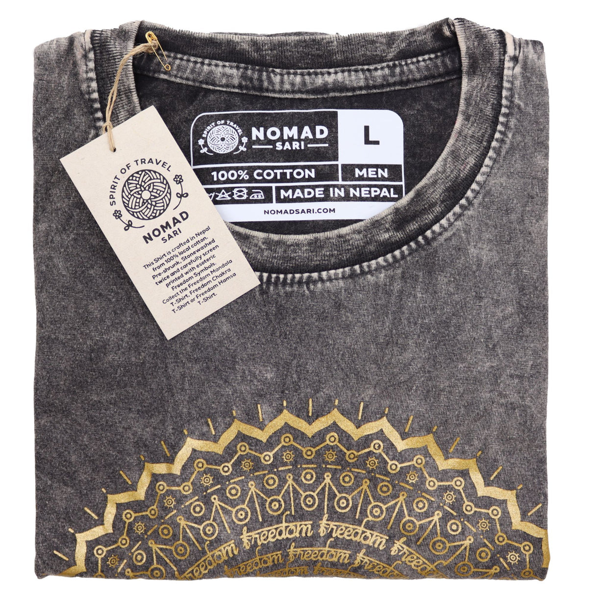 Large Stone Washed T-Shirt - Hamsa - Dark Grey