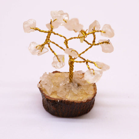Mini Rock Quartz Crystal Tree on Wood Base – 15 Stones
