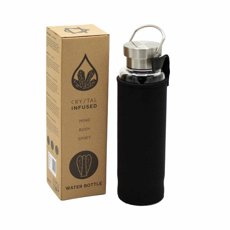 Crystal Infused Glass Water Bottle with Clear Quartz Obelisk (500ml)