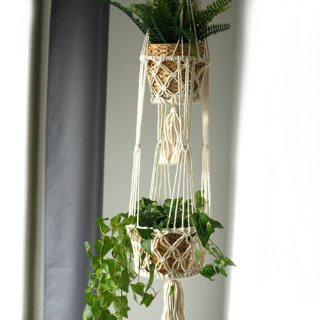 Macrame Pot Holder – Double Holder (Natural)