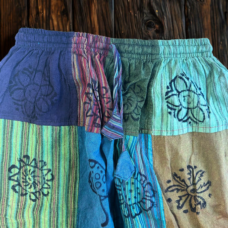 Nomad Sari Mushroom Pants – Block Print Green Tones, S/M