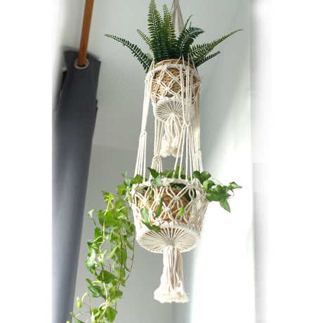Macrame Pot Holder – Double Holder (Natural)