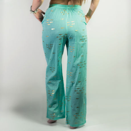 Nomad Sari Lounge Pants - Turquoise & Gold Fish Design (M/L)