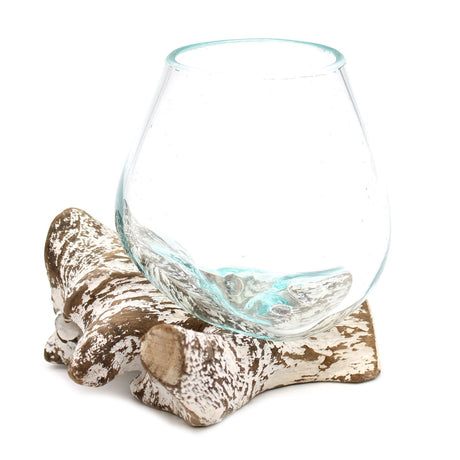 Molten Glass on Whitewash Wood Bowl - Small Artisan Piece
