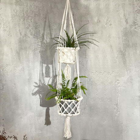 Macrame Pot Holder – Double Holder (Natural)