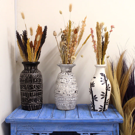 Bamboo Motif Vase – Natural Ceramic, Straight