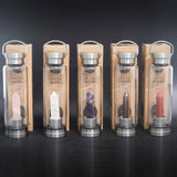 Crystal Infused Glass Water Bottle - Cleansing Clear Quartz - Obelisk