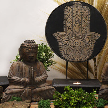 Buddha Feng Shui Set with Hamsa Hand - Grey Meditation & Home Harmony Decor