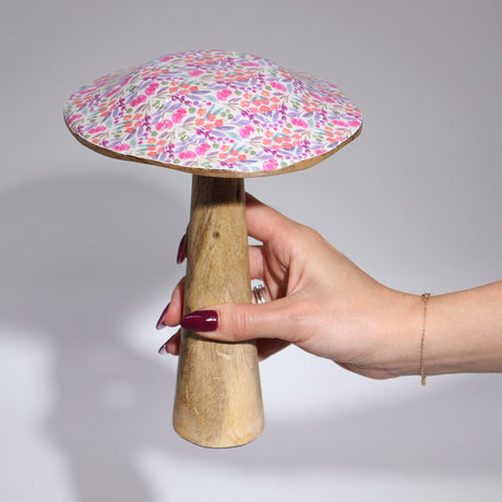 Pastel Hearts Wooden Mushroom – Large Decorative Piece