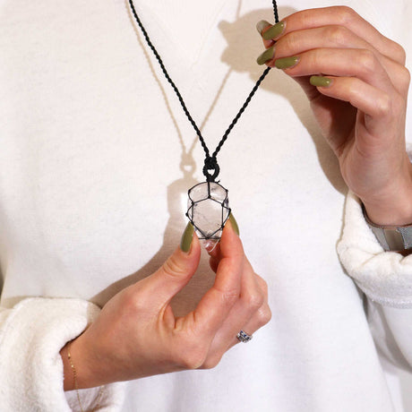 Laced Gemstone Teardrop Pendant - Rock Quartz Crystal Necklace