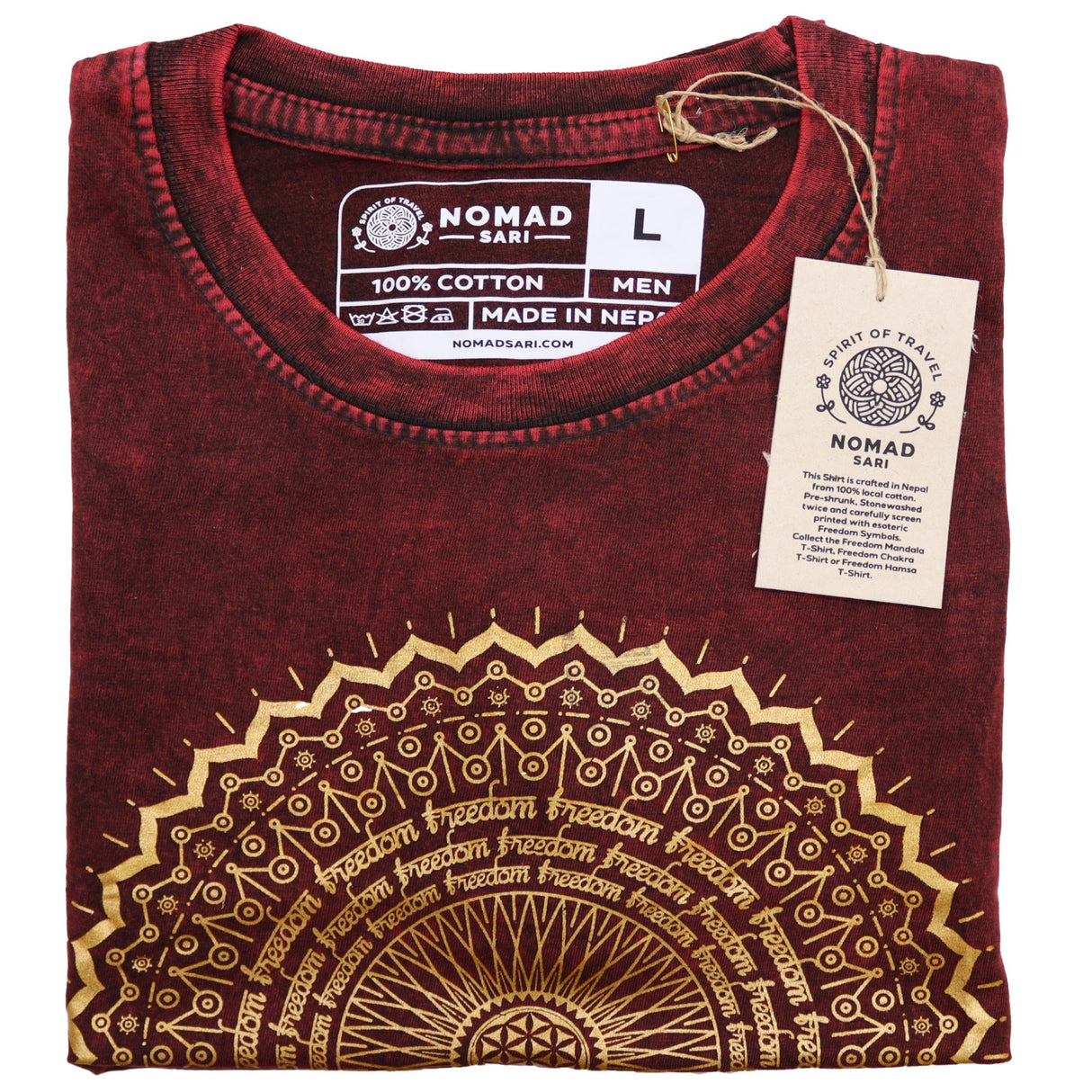 Large Stone-Washed T-Shirt – Mandala Print – Maroon